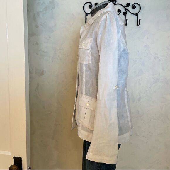 Loft Size small White 100% linen Safari Military Jacket White - Picture 11 of 12